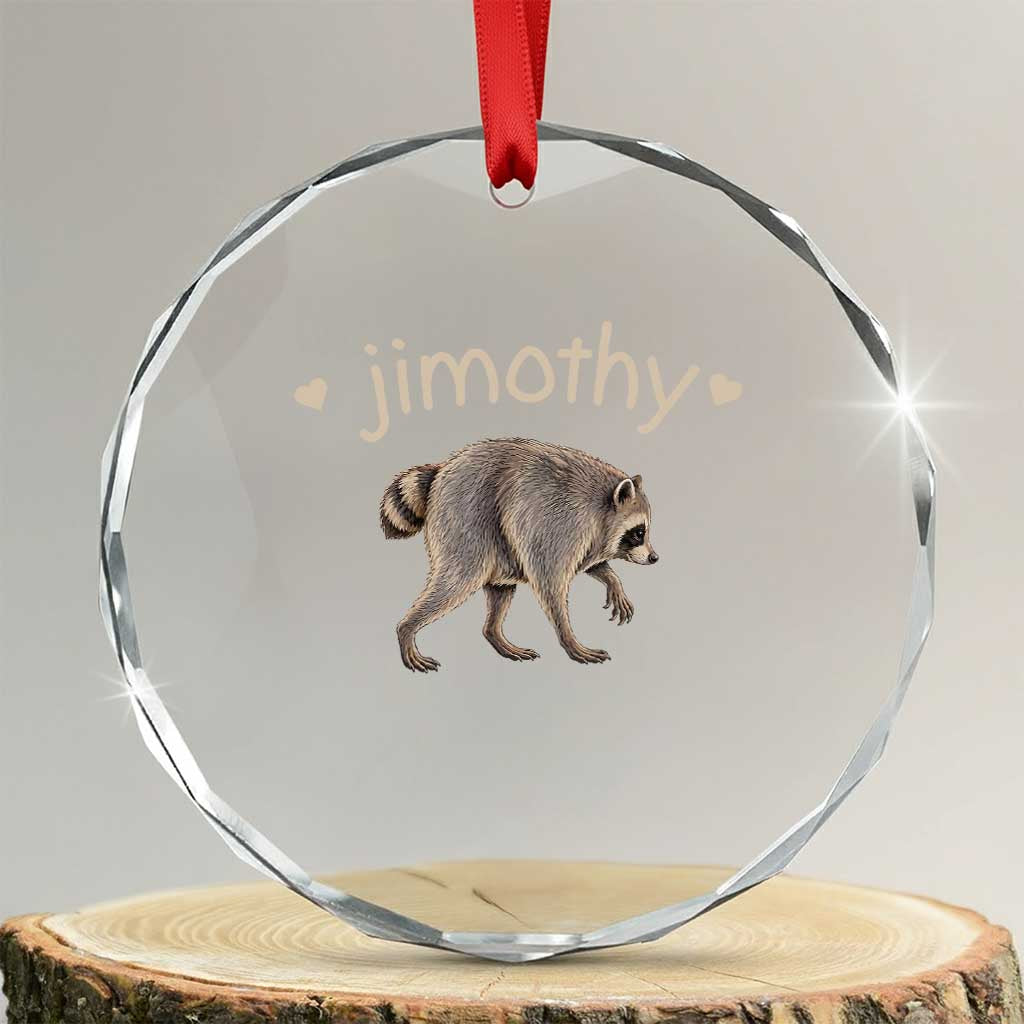 Cute Jimothy the Raccoon Heart Graphic Crystal Glass Ornament Viral Seattle Trash Panda Meme TS02 Transparent Glass 3'' Circle Print Your Wear