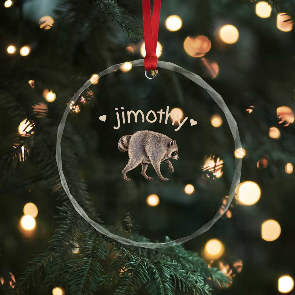 Cute Jimothy the Raccoon Heart Graphic Crystal Glass Ornament Viral Seattle Trash Panda Meme TS02 Print Your Wear