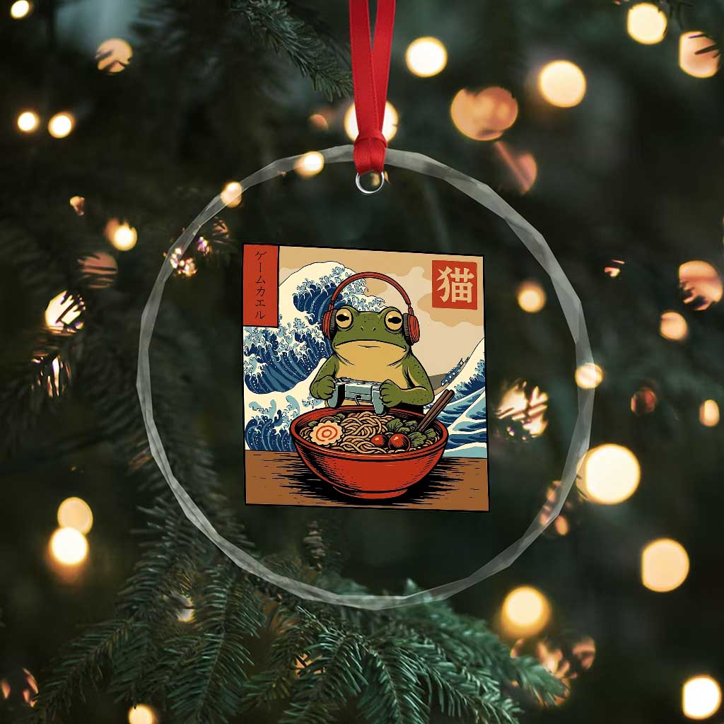 Cute Kawaii Gamer Frog Ramen Crystal Glass Ornament Retro Japanese Funny Cat Gaming TS10 Print Your Wear