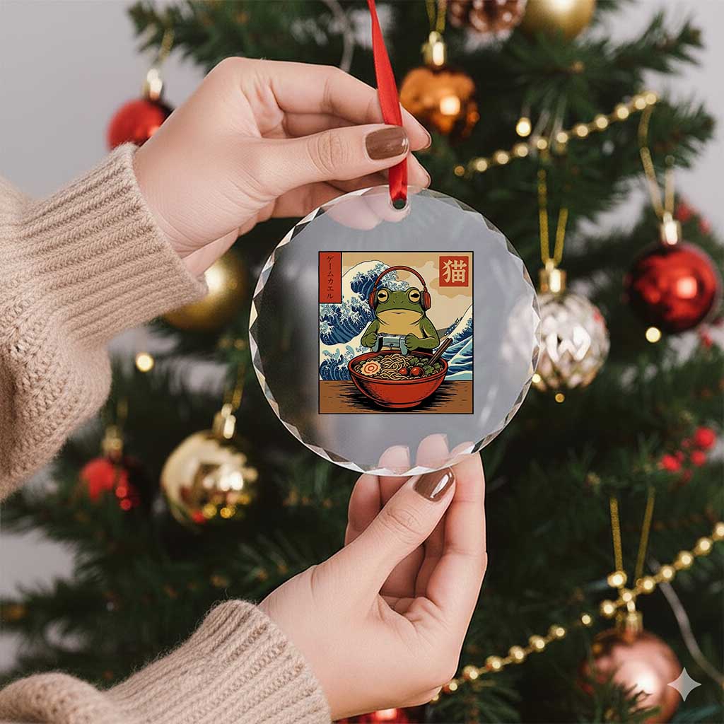 Cute Kawaii Gamer Frog Ramen Crystal Glass Ornament Retro Japanese Funny Cat Gaming TS10 Print Your Wear
