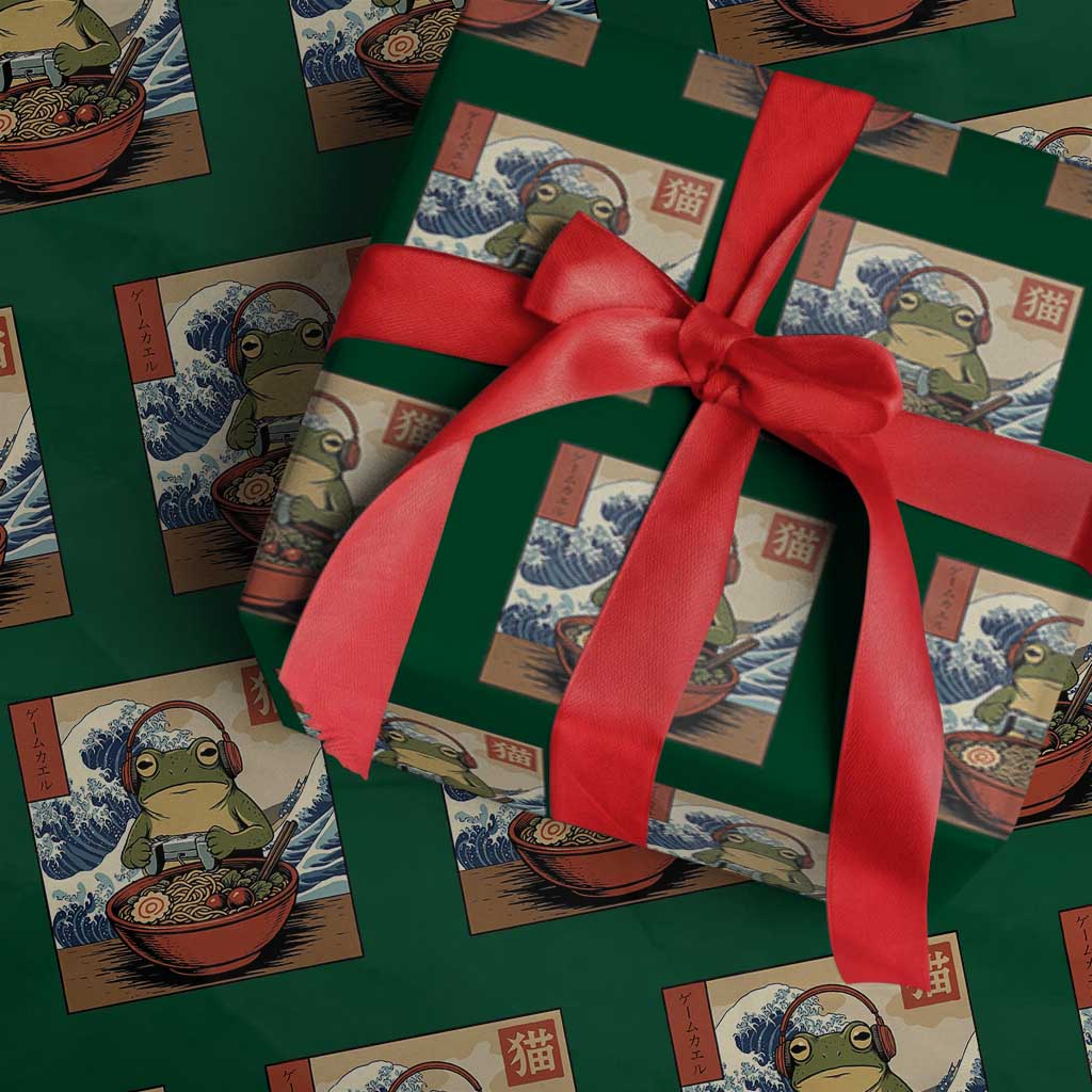 Cute Kawaii Gamer Frog Ramen Wrapping Paper Roll Retro Japanese Funny Cat Gaming TS10 Green Print Your Wear