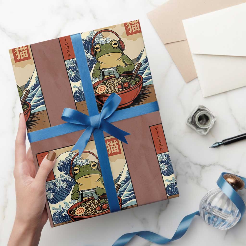 Cute Kawaii Gamer Frog Ramen Wrapping Paper Roll Retro Japanese Funny Cat Gaming TS10 Mocha Print Your Wear