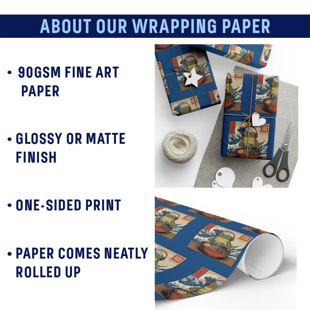 Cute Kawaii Gamer Frog Ramen Wrapping Paper Roll Retro Japanese Funny Cat Gaming TS10 Print Your Wear