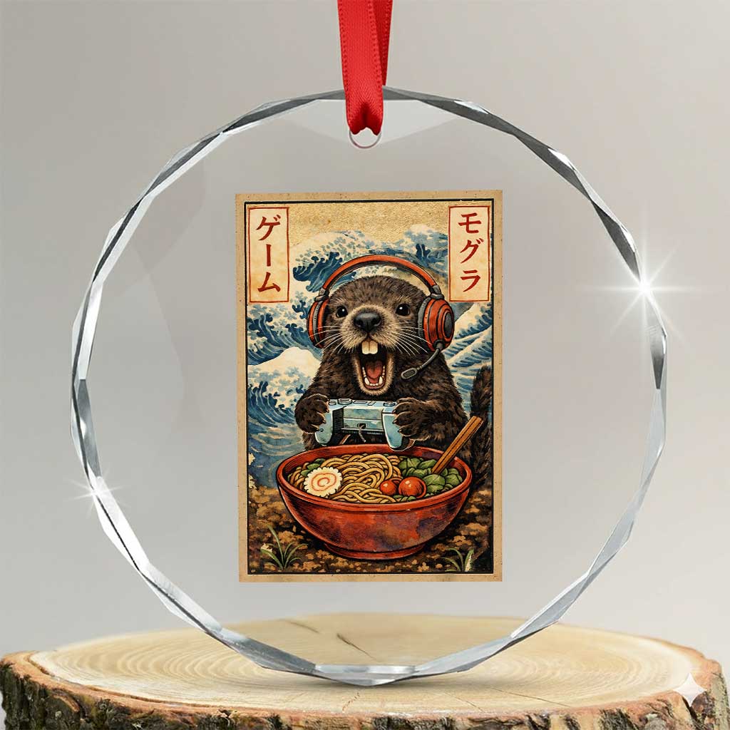 Cute Kawaii Gamer Groundhog Crystal Glass Ornament Funny Japanese Ramen Anime Otaku Fan Gift TS10 Transparent Glass 3'' Circle Print Your Wear