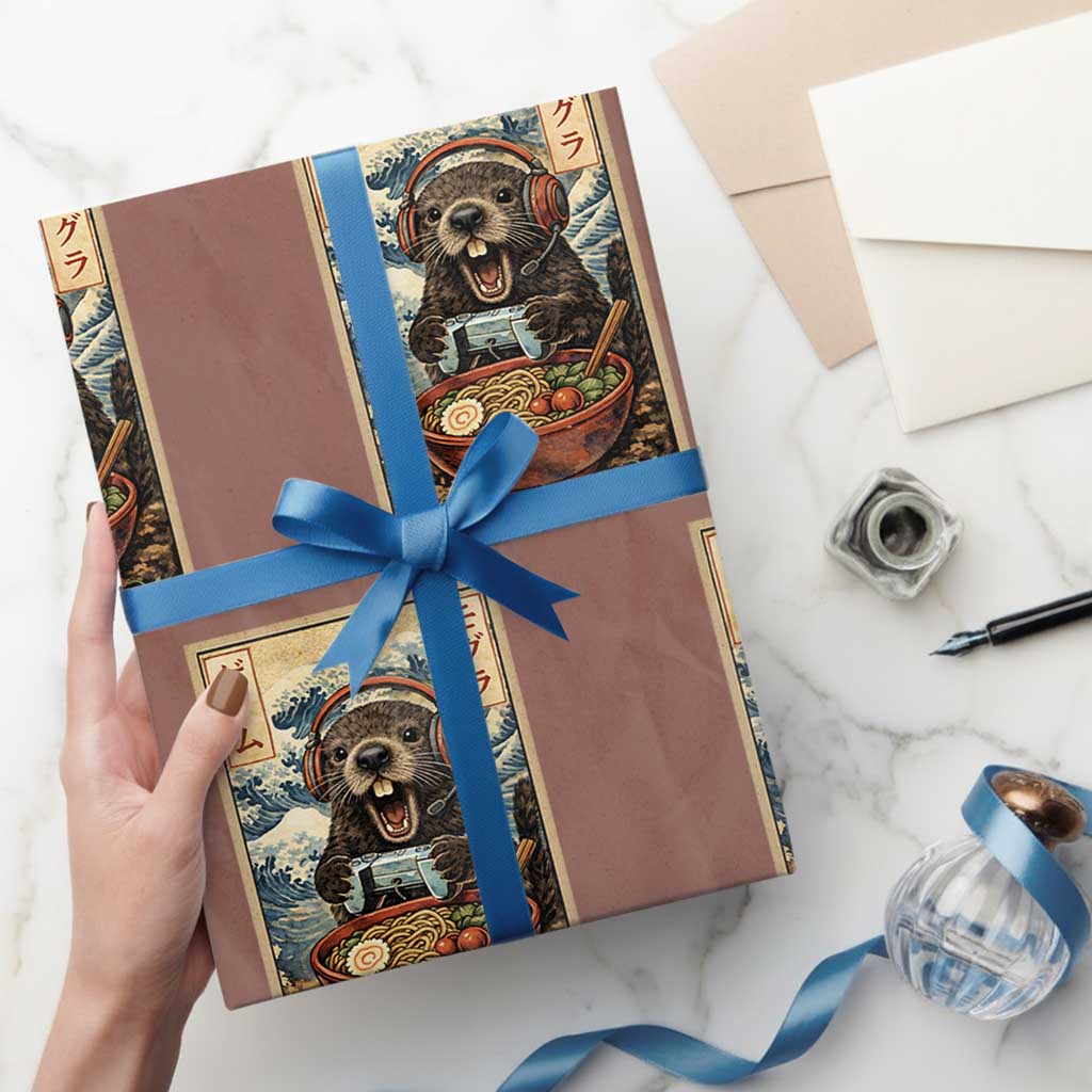 Cute Kawaii Gamer Groundhog Wrapping Paper Roll Funny Japanese Ramen Anime Otaku Fan Gift TS10 Mocha Print Your Wear