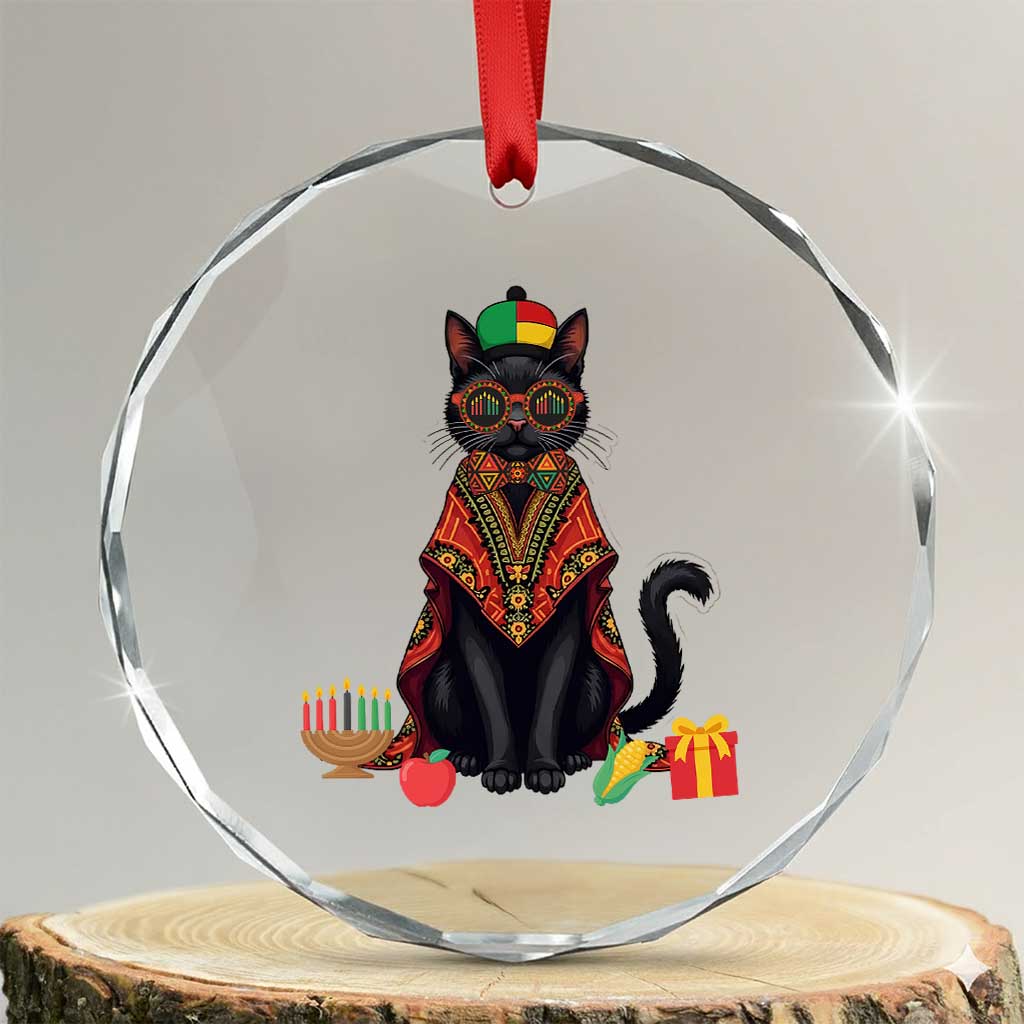 Cute Kwanzaa Cat Dashiki Crystal Glass Ornament African Heritage Gift TS12 Transparent Glass 3'' Circle Print Your Wear
