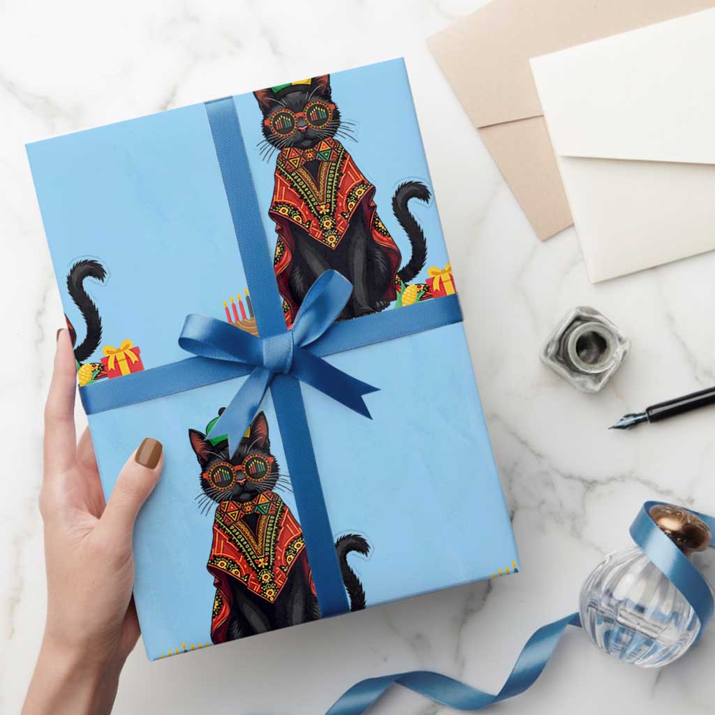 Cute Kwanzaa Cat Dashiki Wrapping Paper Roll African Heritage Gift TS12 Light Blue Print Your Wear