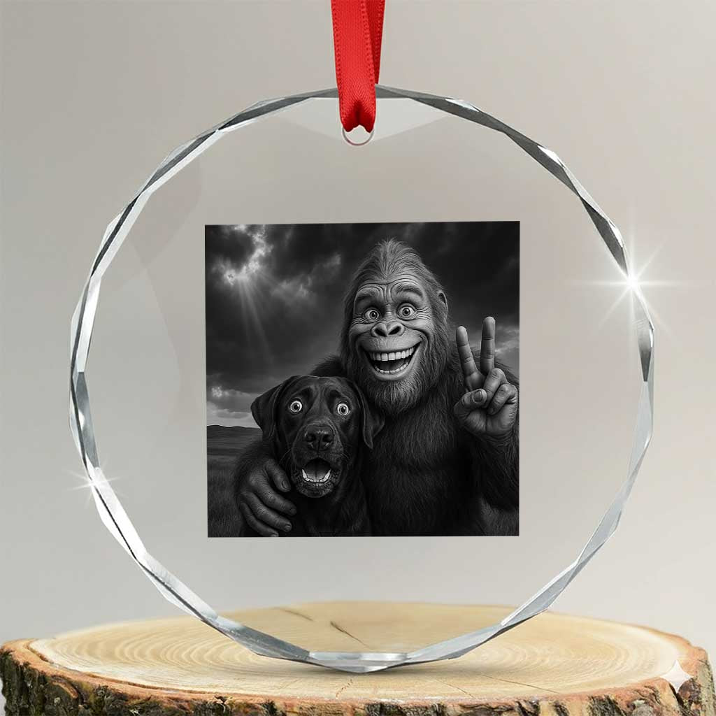 Cute Labrador Selfie With Bigfoot Crystal Glass Ornament Funny Cryptid TS12 Transparent Glass 3'' Circle Print Your Wear