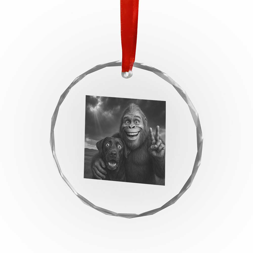 Cute Labrador Selfie With Bigfoot Crystal Glass Ornament Funny Cryptid TS12 Print Your Wear