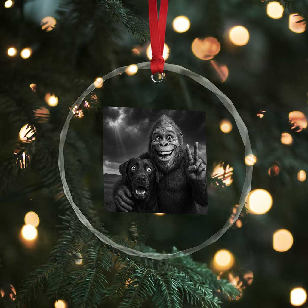 Cute Labrador Selfie With Bigfoot Crystal Glass Ornament Funny Cryptid TS12 Print Your Wear