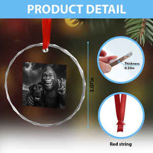 Cute Labrador Selfie With Bigfoot Crystal Glass Ornament Funny Cryptid TS12 Print Your Wear