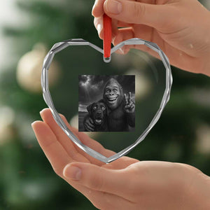 Cute Labrador Selfie With Bigfoot Heart Crystal Glass Ornament Funny Cryptid TS12 Print Your Wear