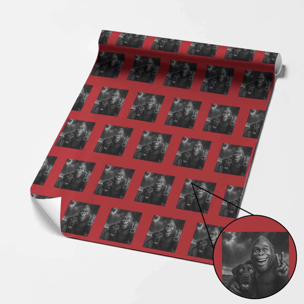 Cute Labrador Selfie With Bigfoot Wrapping Paper Roll Funny Cryptid TS12 Red Print Your Wear