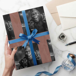 Cute Labrador Selfie With Bigfoot Wrapping Paper Roll Funny Cryptid TS12 Mocha Print Your Wear