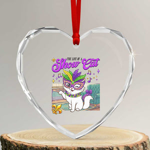 Cute Mardi Gras Cat Heart Crystal Glass Ornament The Life Of The Showcat TS14 Transparent Glass 3'' Heart Print Your Wear