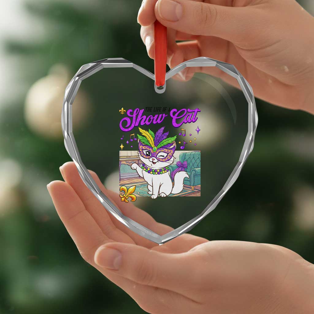 Cute Mardi Gras Cat Heart Crystal Glass Ornament The Life Of The Showcat TS14 Print Your Wear
