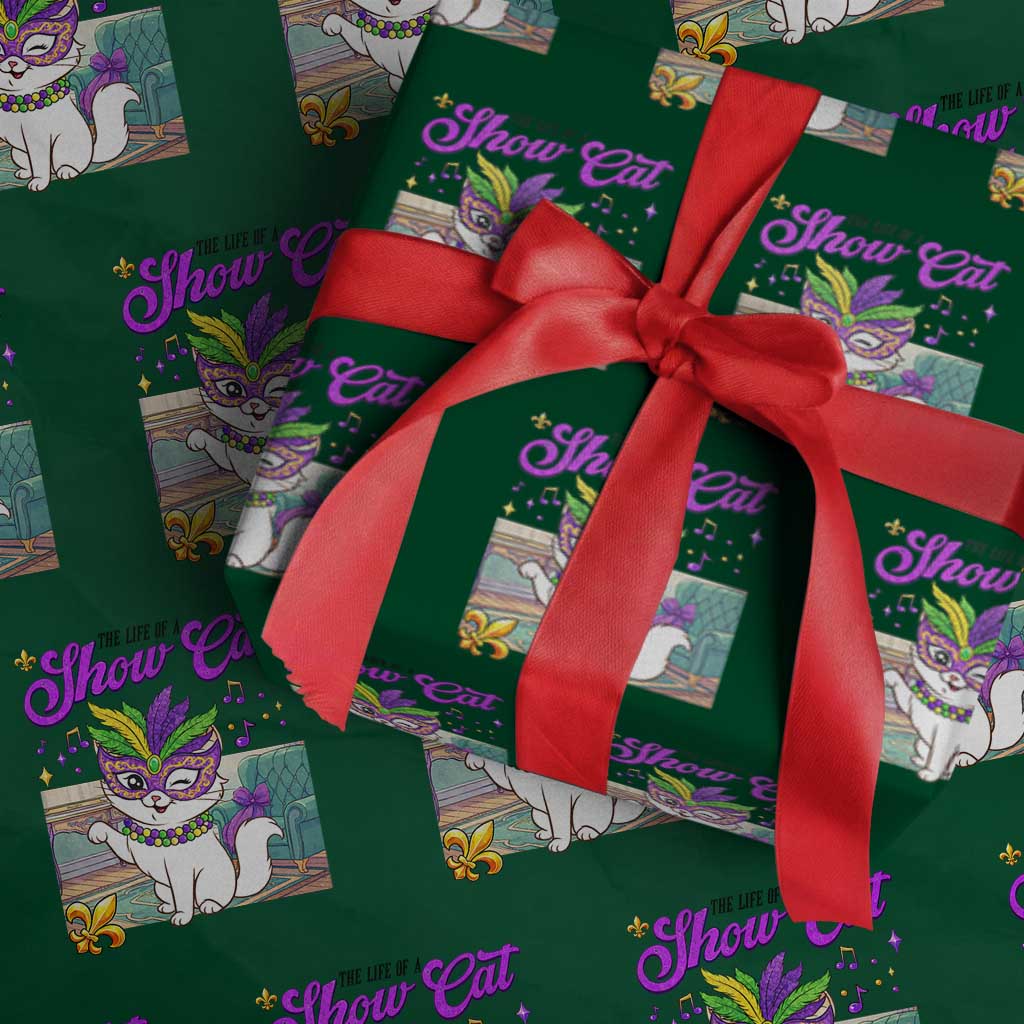 Cute Mardi Gras Cat Wrapping Paper Roll The Life Of The Showcat TS14 Green Print Your Wear