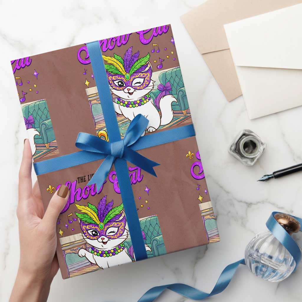 Cute Mardi Gras Cat Wrapping Paper Roll The Life Of The Showcat TS14 Mocha Print Your Wear