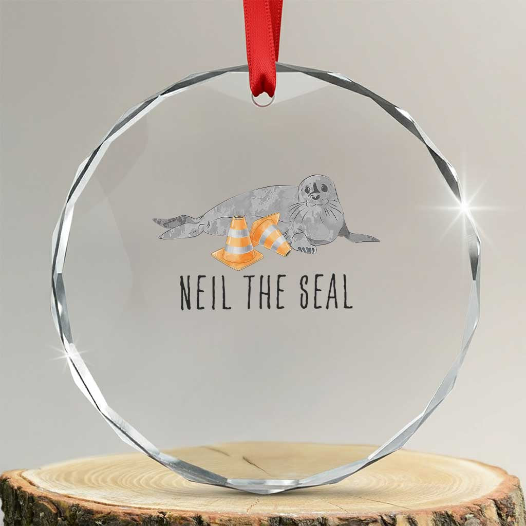 Cute Neil the Seal Traffic Cone Meme Crystal Glass Ornament Funny Viral Chaotic Southern Elephant Seal TS02 Transparent Glass 3'' Circle Print Your Wear