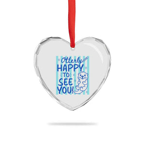 Cute Otter Pun Back To School Retro Preppy Heart Crystal Glass Ornament Otterly Happy To See You