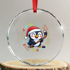 Cute Penguin Playing Ice Hockey Crystal Glass Ornament Funny Christmas Gift TS12 Transparent Glass 3'' Circle Print Your Wear