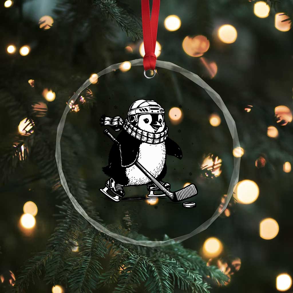 Cute Penguin Playing Ice Hockey Crystal Glass Ornament Funny Sports Lover Gift TS12 Print Your Wear