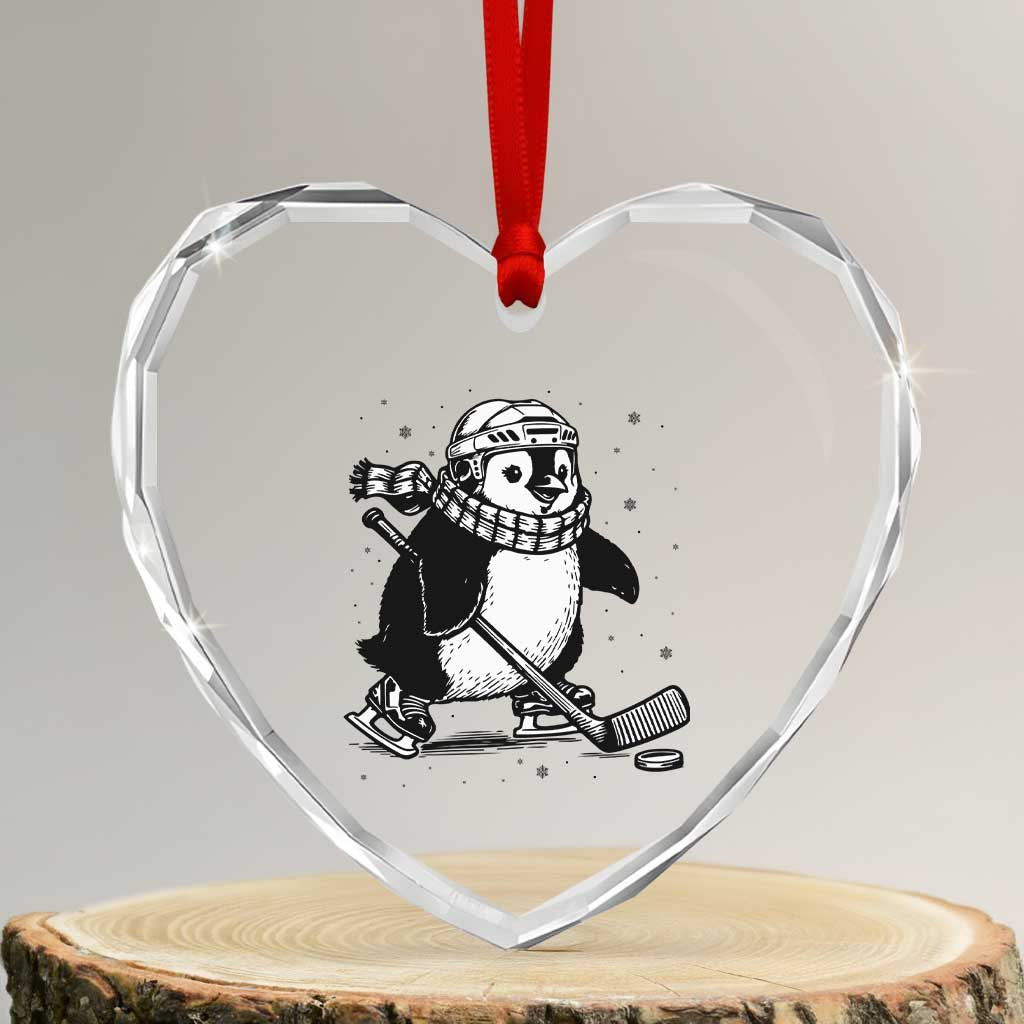 Cute Penguin Playing Ice Hockey Heart Crystal Glass Ornament Funny Sports Lover Gift TS12 Transparent Glass 3'' Heart Print Your Wear