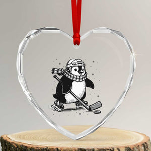 Cute Penguin Playing Ice Hockey Heart Crystal Glass Ornament Funny Sports Lover Gift TS12 Transparent Glass 3'' Heart Print Your Wear