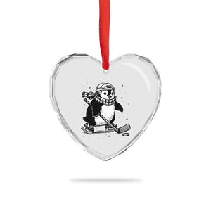 Cute Penguin Playing Ice Hockey Heart Crystal Glass Ornament Funny Sports Lover Gift TS12 Print Your Wear