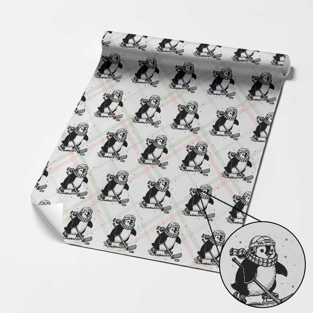 Cute Penguin Playing Ice Hockey Wrapping Paper Roll Funny Sports Lover Gift TS12 Christmas Plaid Print Your Wear