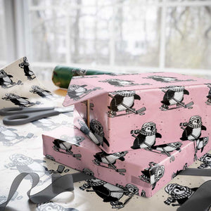 Cute Penguin Playing Ice Hockey Wrapping Paper Roll Funny Sports Lover Gift TS12 Light Pink Print Your Wear