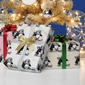 Cute Penguin Playing Ice Hockey Wrapping Paper Roll Funny Sports Lover Gift TS12 Print Your Wear
