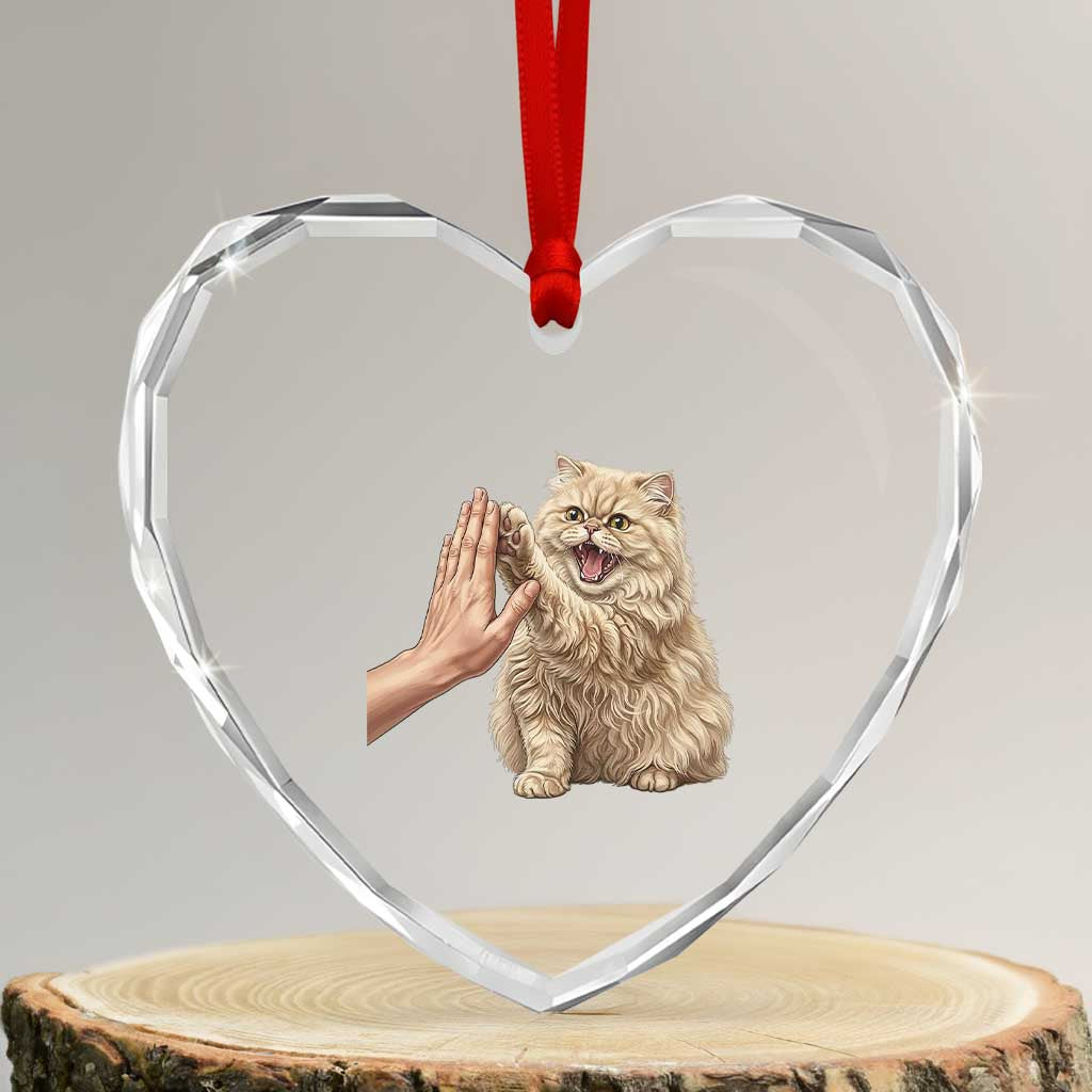 Cute Persian Cat High Five Heart Crystal Glass Ornament Cat Lover TS12 Transparent Glass 3'' Heart Print Your Wear