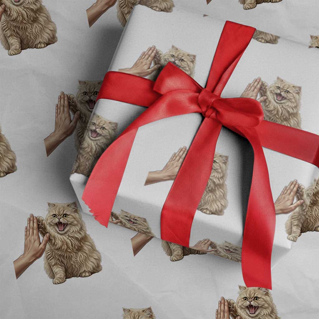 Cute Persian Cat High Five Wrapping Paper Roll Cat Lover TS12 White Print Your Wear