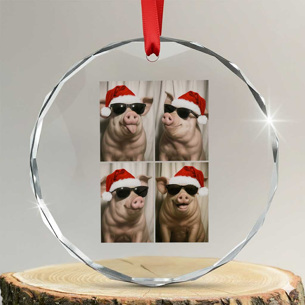 Cute Pig Christmas Selfie Crystal Glass Ornament Funny Holiday Photobooth Gift TS12 Transparent Glass 3'' Circle Print Your Wear