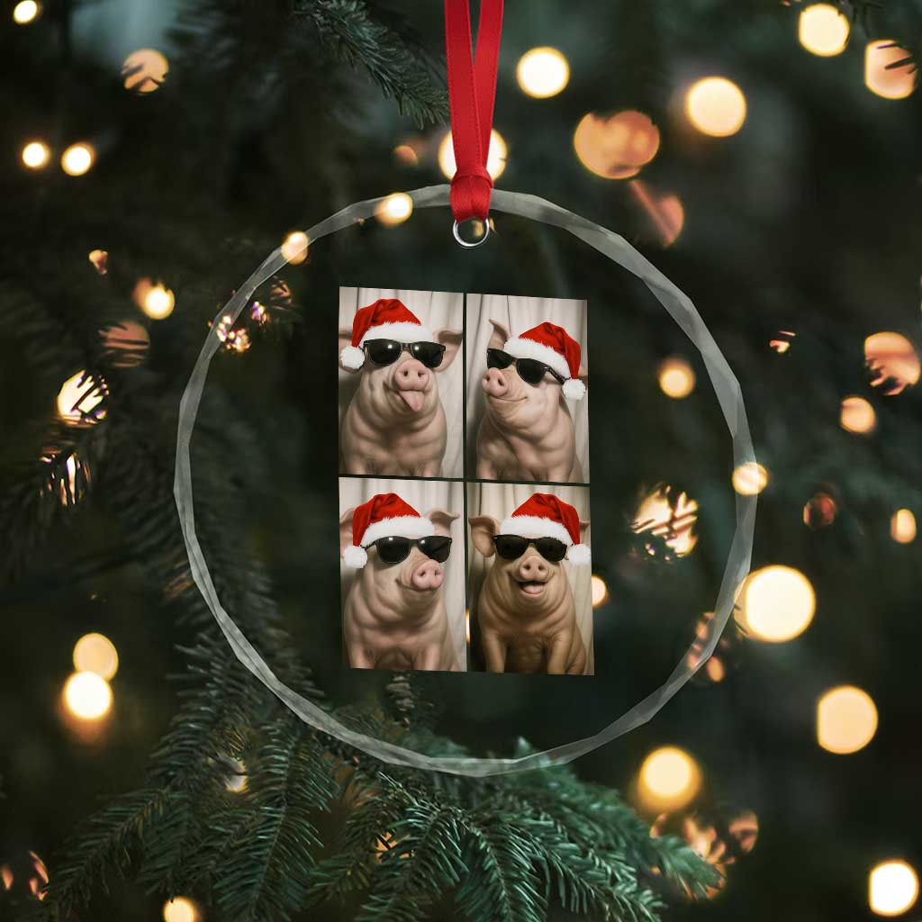 Cute Pig Christmas Selfie Crystal Glass Ornament Funny Holiday Photobooth Gift TS12 Print Your Wear
