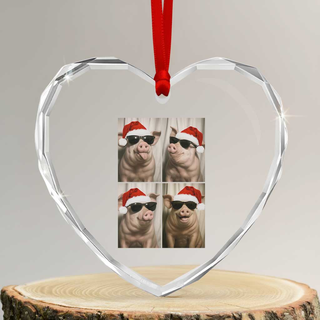 Cute Pig Christmas Selfie Heart Crystal Glass Ornament Funny Holiday Photobooth Gift TS12 Transparent Glass 3'' Heart Print Your Wear