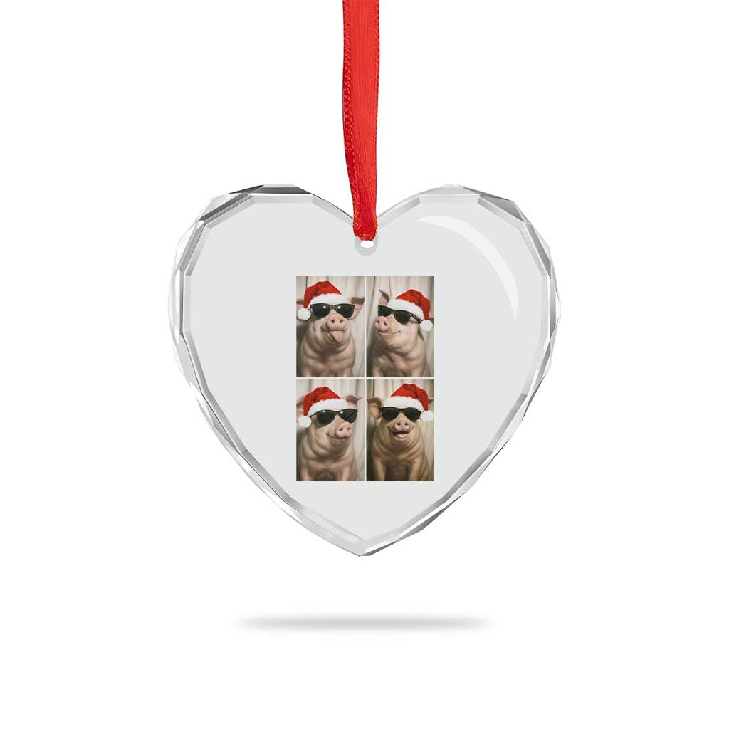 Cute Pig Christmas Selfie Heart Crystal Glass Ornament Funny Holiday Photobooth Gift TS12 Print Your Wear