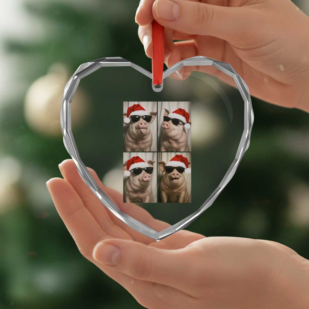 Cute Pig Christmas Selfie Heart Crystal Glass Ornament Funny Holiday Photobooth Gift TS12 Print Your Wear