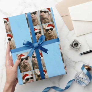 Cute Pig Christmas Selfie Wrapping Paper Roll Funny Holiday Photobooth Gift TS12 Light Blue Print Your Wear