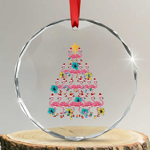 Cute Pink Flamingo Xmas Tree Crystal Glass Ornament With Hibiscus Merry Xmas TS02 Transparent Glass 3'' Circle Print Your Wear