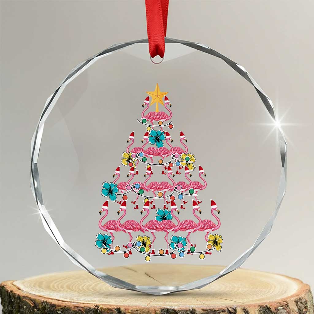Cute Pink Flamingo Xmas Tree Crystal Glass Ornament With Hibiscus Merry Xmas TS02 Transparent Glass 3'' Circle Print Your Wear