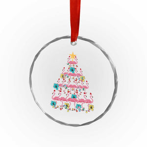 Cute Pink Flamingo Xmas Tree Crystal Glass Ornament With Hibiscus Merry Xmas TS02 Print Your Wear