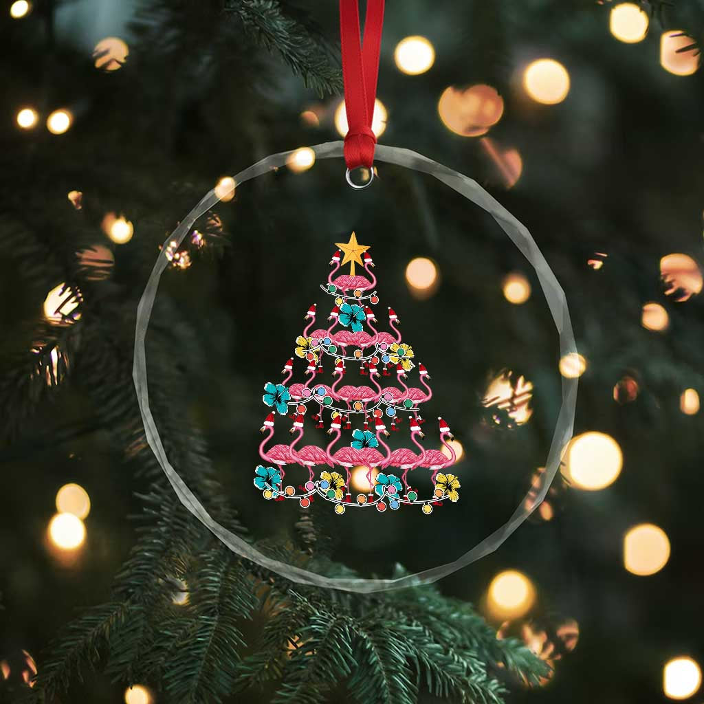 Cute Pink Flamingo Xmas Tree Crystal Glass Ornament With Hibiscus Merry Xmas TS02 Print Your Wear
