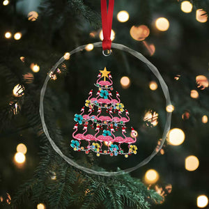 Cute Pink Flamingo Xmas Tree Crystal Glass Ornament With Hibiscus Merry Xmas TS02 Print Your Wear