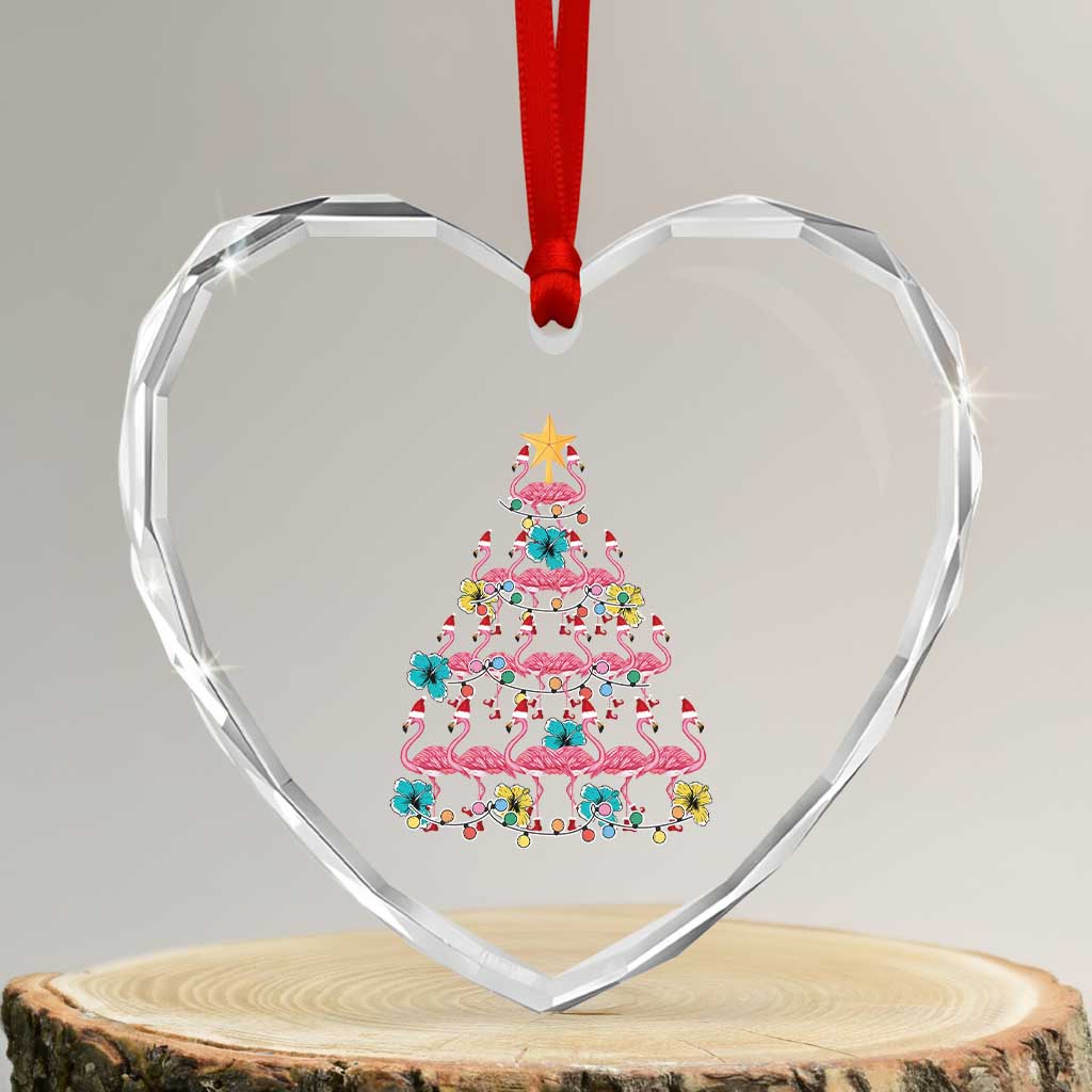 Cute Pink Flamingo Xmas Tree Heart Crystal Glass Ornament With Hibiscus Merry Xmas TS02 Transparent Glass 3'' Heart Print Your Wear