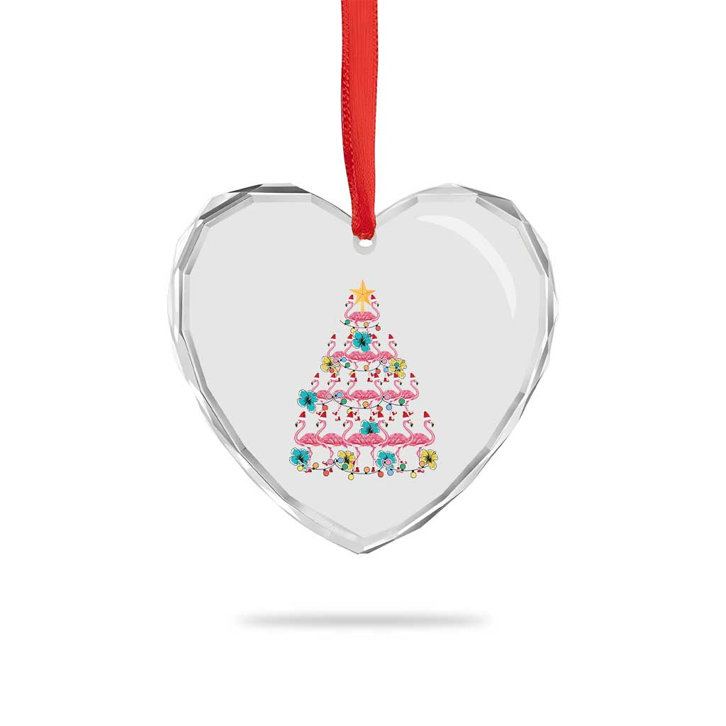 Cute Pink Flamingo Xmas Tree Heart Crystal Glass Ornament With Hibiscus Merry Xmas TS02 Print Your Wear