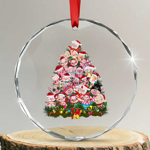 Cute Pink Pigs Xmas Tree Crystal Glass Ornament Funny Farmer Xmas Lights Festive Vibe TS02 Transparent Glass 3'' Circle Print Your Wear