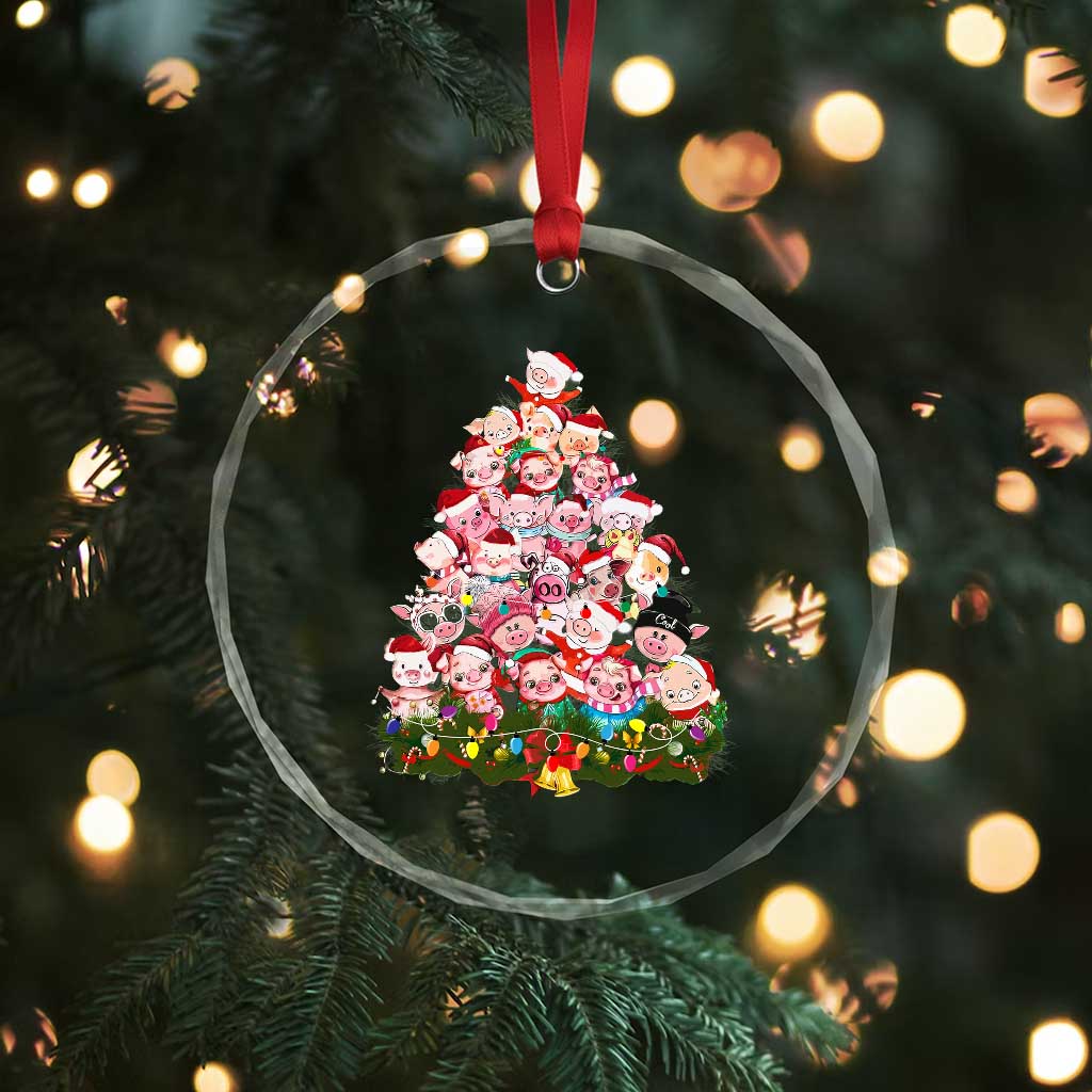 Cute Pink Pigs Xmas Tree Crystal Glass Ornament Funny Farmer Xmas Lights Festive Vibe TS02 Print Your Wear