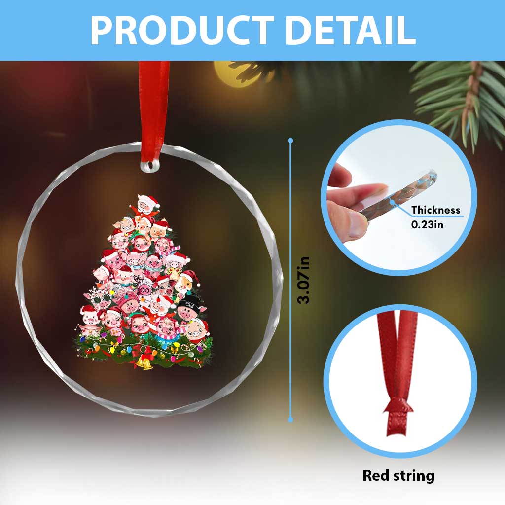 Cute Pink Pigs Xmas Tree Crystal Glass Ornament Funny Farmer Xmas Lights Festive Vibe TS02 Print Your Wear